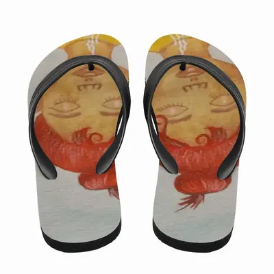 Men Coffee Time - Watercolor Orange Girl People Blue Drinks Nonalcoholic Flip Flop Slippers