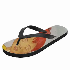 Men Coffee Time - Watercolor Orange Girl People Blue Drinks Nonalcoholic Flip Flop Slippers