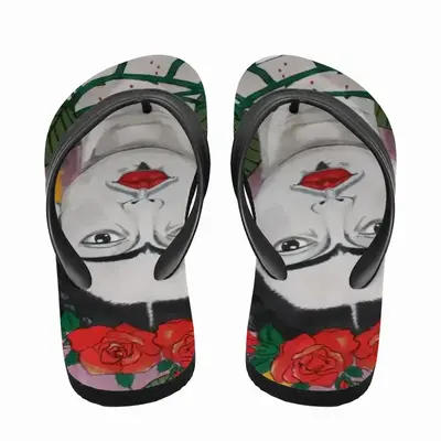 Men Little Frida - Mexico Kahlo Rivera Naive Art Portrait Women Girl Rose Bird Flip Flop Slippers