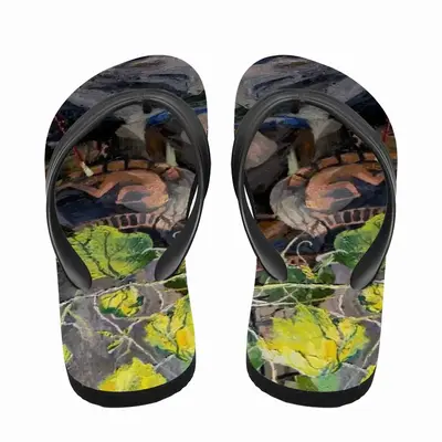 Men Sunny Ceramic Tableware And Leaves Still Life Flip Flop Slippers