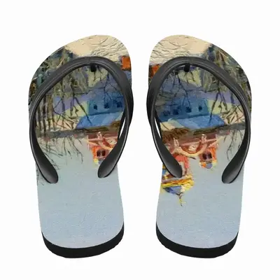 Men Winter Town With A Church Flip Flop Slippers