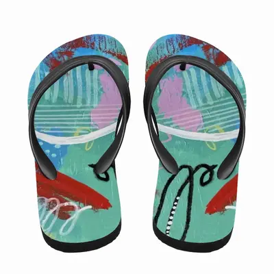 Men Red And Teal Abstract Flip Flop Slippers