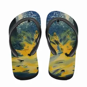 Men Blue And Yellow Bouquet Of Flowers Flip Flop Slippers