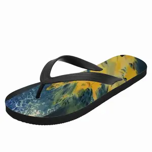 Men Blue And Yellow Bouquet Of Flowers Flip Flop Slippers