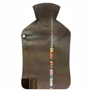 Moscow Tv Tower Full Moon Night Hot Water Bag