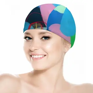 Cerulean Skies And Coral Heart Swimming Cap