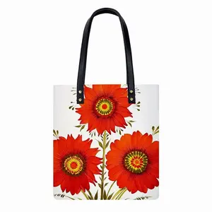 Three Red Flowers Leather Shoulder Bag