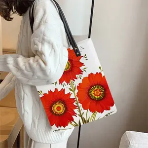 Three Red Flowers Leather Shoulder Bag