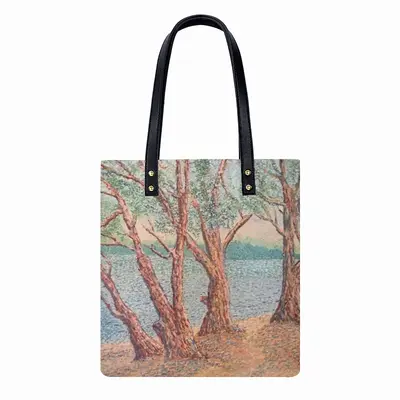 Trees Near A Lake Leather Shoulder Bag