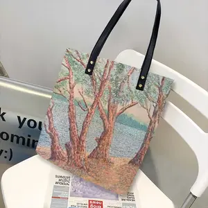 Trees Near A Lake Leather Shoulder Bag