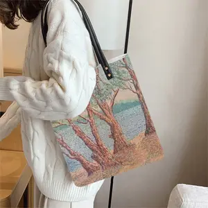 Trees Near A Lake Leather Shoulder Bag