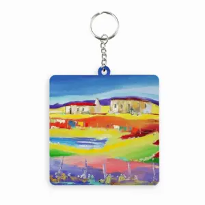 Rural Cottages MDF Square Keychain