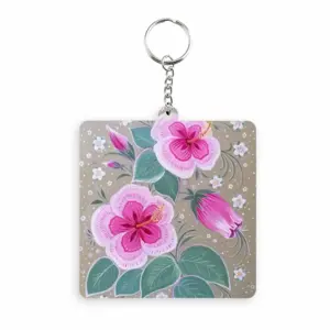 Purple Flowerbed MDF Square Keychain