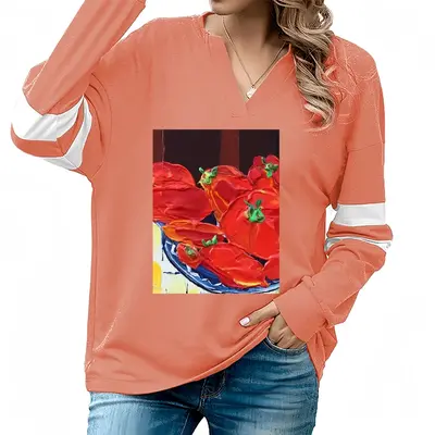 Women Tomatoes V-neck Loose Sweatshirt