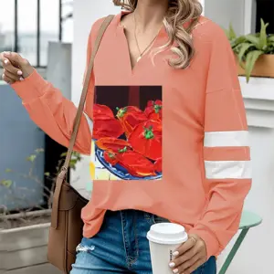 Women Tomatoes V-neck Loose Sweatshirt