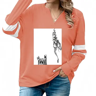 Women Angst Fear V-neck Loose Sweatshirt