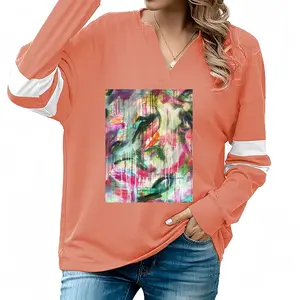 Women Orchids V-neck Loose Sweatshirt