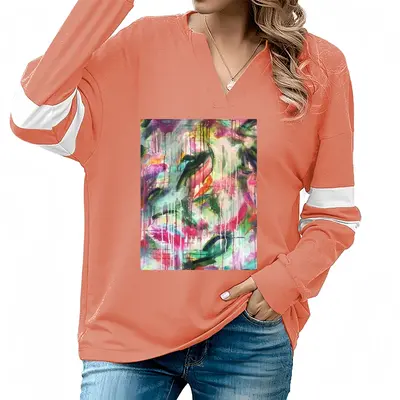 Women Orchids V-neck Loose Sweatshirt