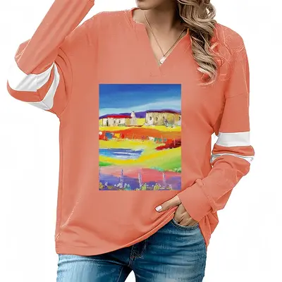 Women Rural Cottages V-neck Loose Sweatshirt