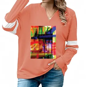 Women Colorful Combo V-neck Loose Sweatshirt