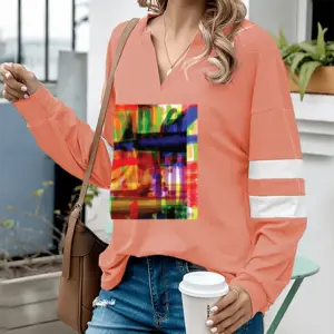 Women Colorful Combo V-neck Loose Sweatshirt