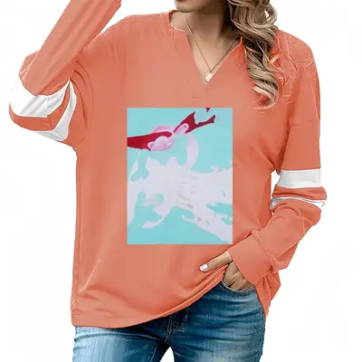 Women Summer Doodle V-neck Loose Sweatshirt