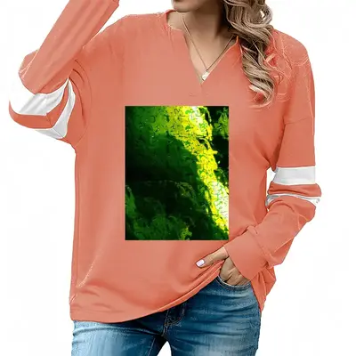 Women Bigin Green V-neck Loose Sweatshirt