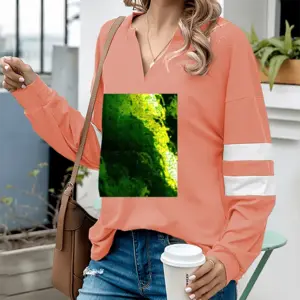 Women Bigin Green V-neck Loose Sweatshirt