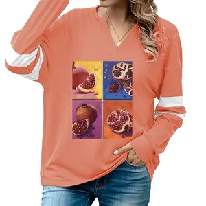 Women Pomegranates 4 V-neck Loose Sweatshirt