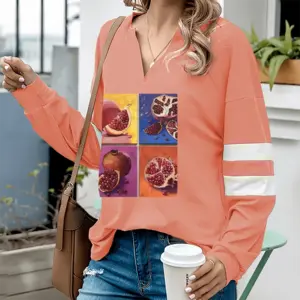 Women Pomegranates 4 V-neck Loose Sweatshirt