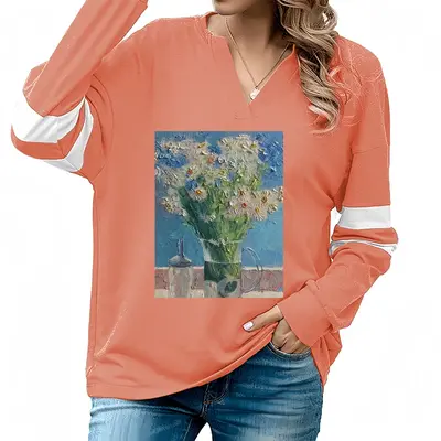 Women Сhamomiles V-neck Loose Sweatshirt