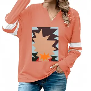 Women Orange Peel V-neck Loose Sweatshirt