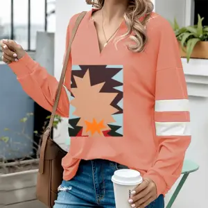 Women Orange Peel V-neck Loose Sweatshirt