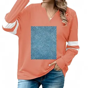 Women Holes Blue V-neck Loose Sweatshirt