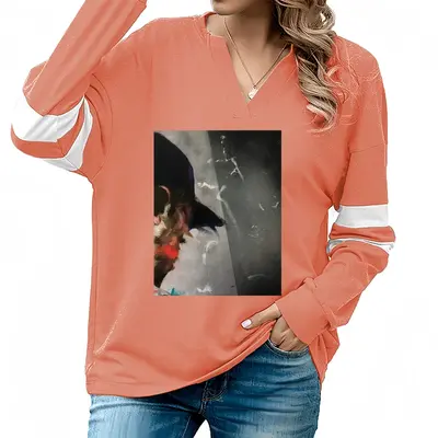 Women -P- V-neck Loose Sweatshirt