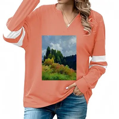 Women Way Back V-neck Loose Sweatshirt