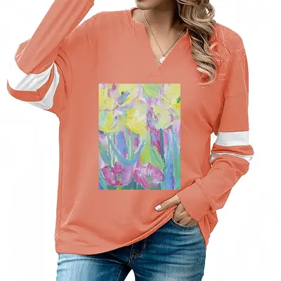 Women Tulips-2 V-neck Loose Sweatshirt