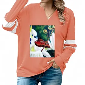 Women Cockatoo Plays Violin V-neck Loose Sweatshirt