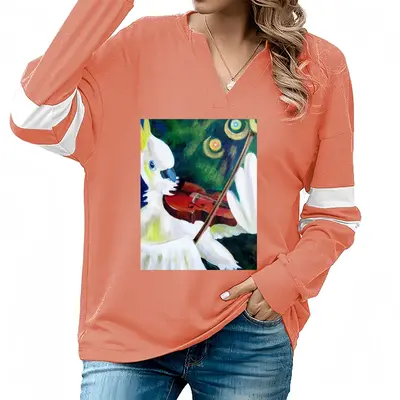 Women Cockatoo Plays Violin V-neck Loose Sweatshirt