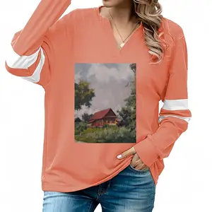 Women Crane Nest V-neck Loose Sweatshirt