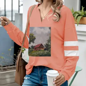 Women Crane Nest V-neck Loose Sweatshirt