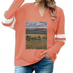 Women Autumn Fields V-neck Loose Sweatshirt