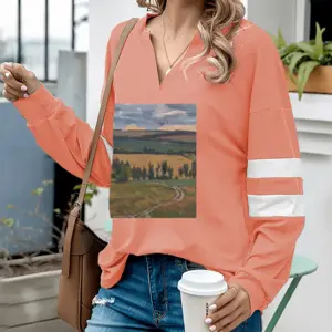 Women Autumn Fields V-neck Loose Sweatshirt