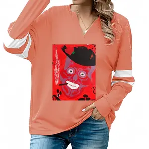 Women Buenos Dias Amigo - Red Skull Dead Halloween Mexico Muertos Calavera Catrina V-neck Loose Sweatshirt