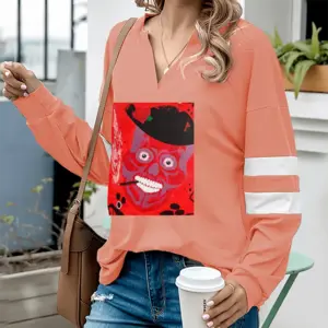 Women Buenos Dias Amigo - Red Skull Dead Halloween Mexico Muertos Calavera Catrina V-neck Loose Sweatshirt