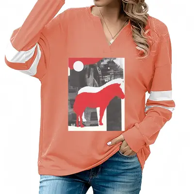 Women Wwf Przewalskis Horse V-neck Loose Sweatshirt