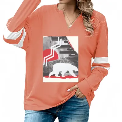 Women Wwf Polar Bear V-neck Loose Sweatshirt