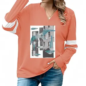 Women Vacation V-neck Loose Sweatshirt