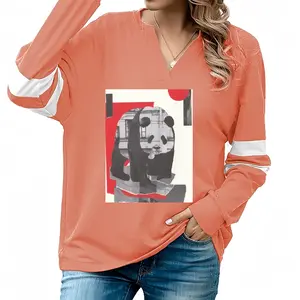 Women Wwf Panda V-neck Loose Sweatshirt