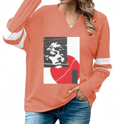 Women Ripped Ball V-neck Loose Sweatshirt